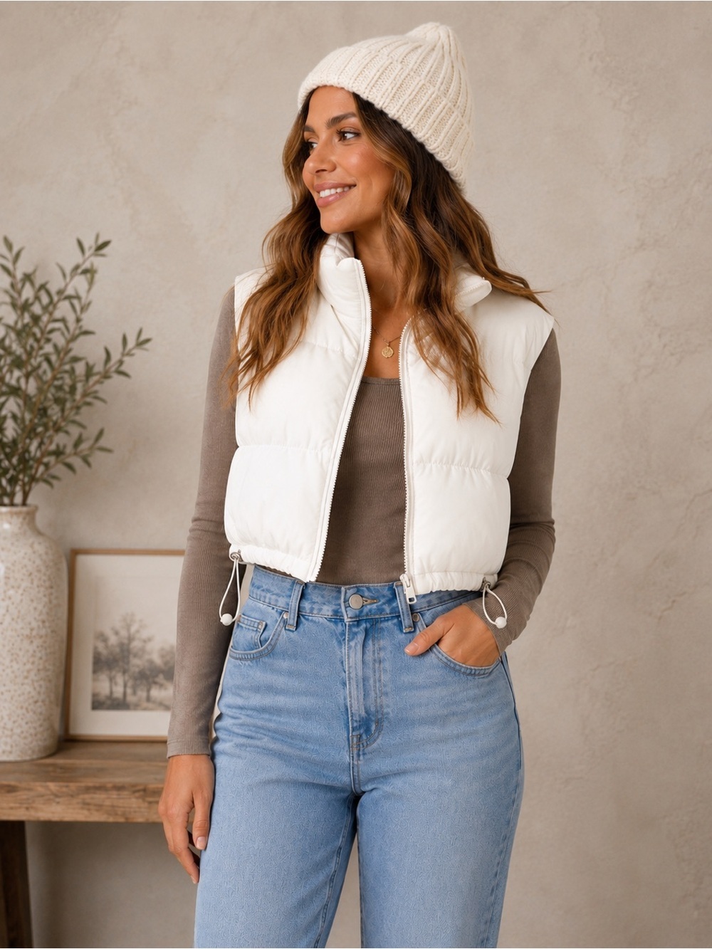 Better Be Cropped Puffer Vest White – Size M | Lightweight Bubble Vest